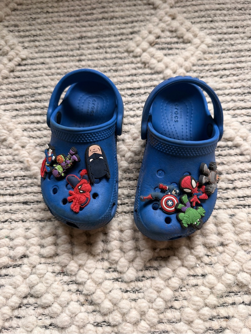 Kids Blue Crocs with Superhero Charms